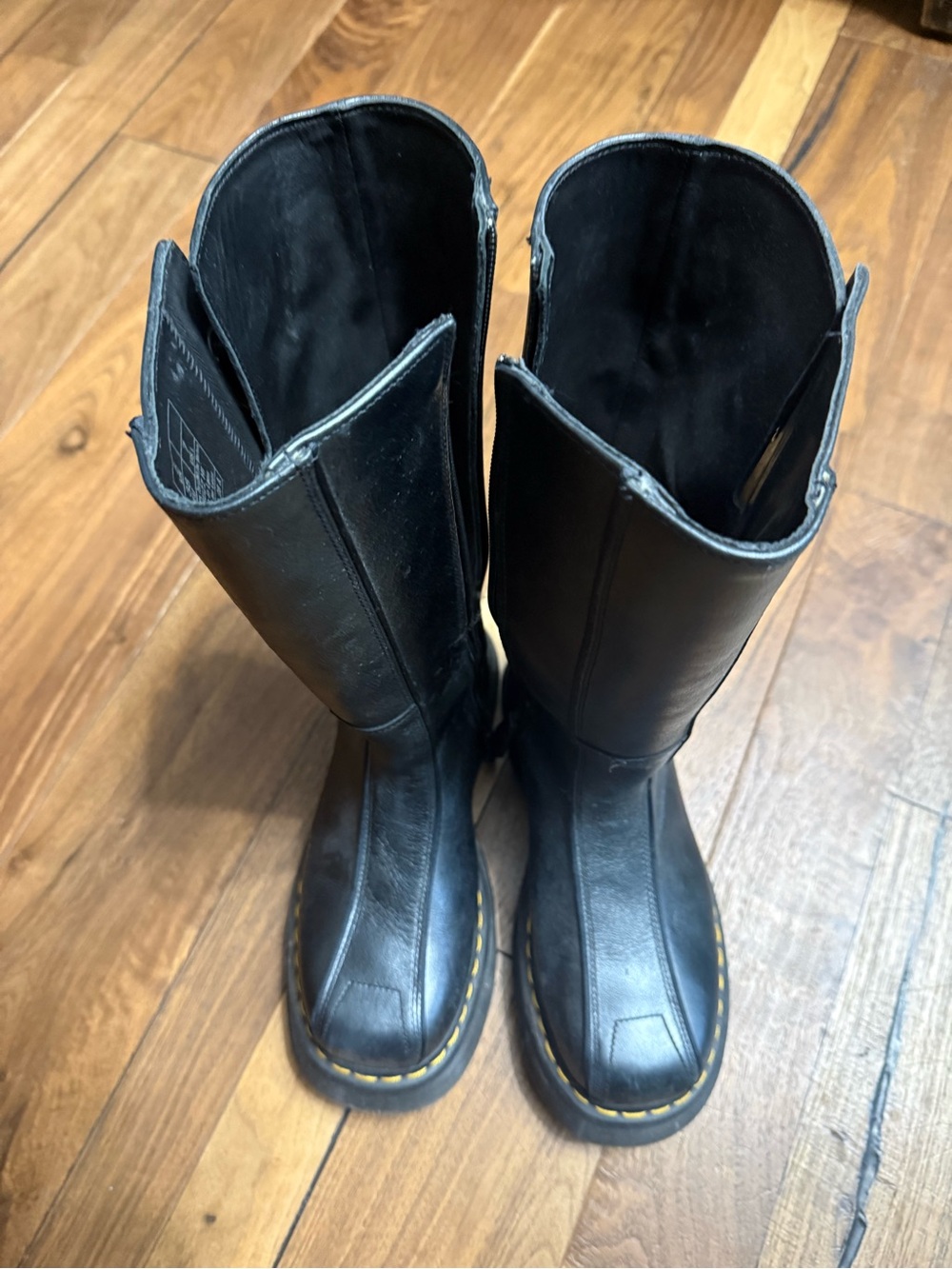 Dr. Martens Buzz Hi Leather Platform Mid-Calf Boots with Yellow Welt Stitching - Picture 2 of 6